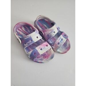 Crocs Classic Tie Dye Two-Strap Sandals‎ White/Oxygen Girls C9